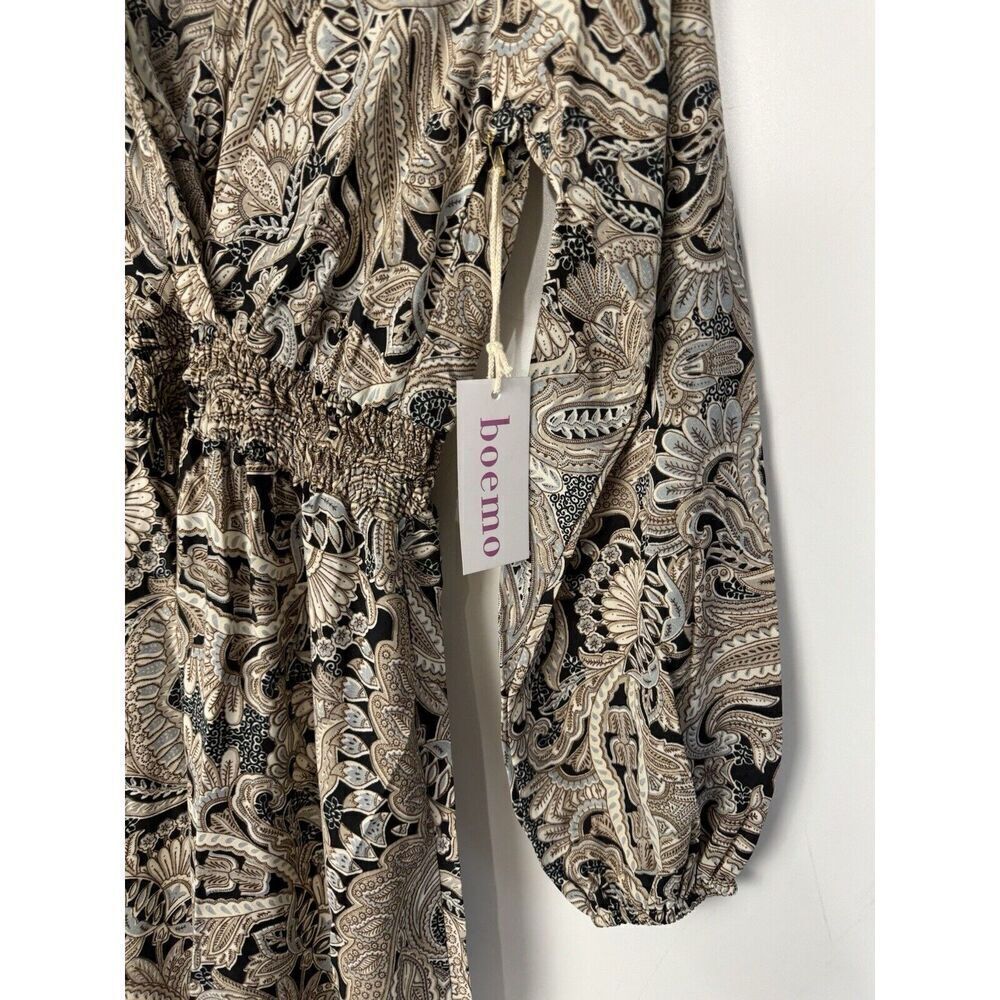 NWT BOEMO Anthropologie Boho Tiered Maxi Dress Smocked Floral Paisley Small - Picture 6 of 6